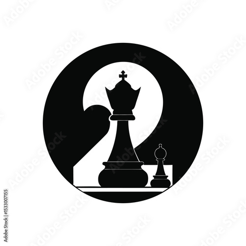 Chess queen and pawn in circular design