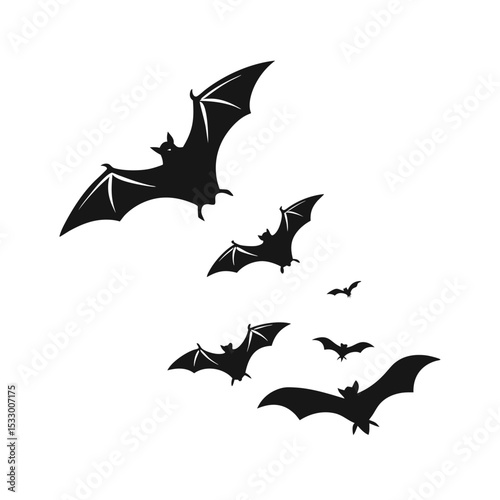  High Contrast Vector Bat Silhouettes - Spooky Halloween Design Elements and Wildlife Illustration