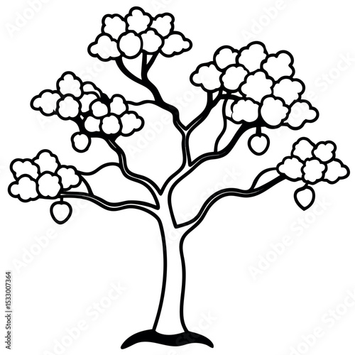 Black Line Art Japanese Plum Tree Illustration Simple Design