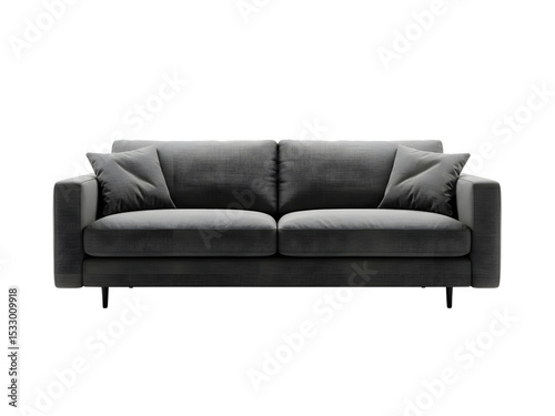 Elegant red leather couch with plush pillows, isolated on transparent background—perfect for modern interiors, furniture catalogs, or luxury living room designs.