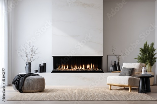Modern living room with fireplace and cozy seating arrangement  