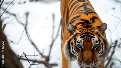 Majestic Tiger Strolling Through Snowy Landscape Captured in Cinematic Detail