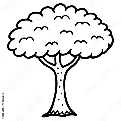 Hand Drawn Black and White Peach Tree Simple Round Crown