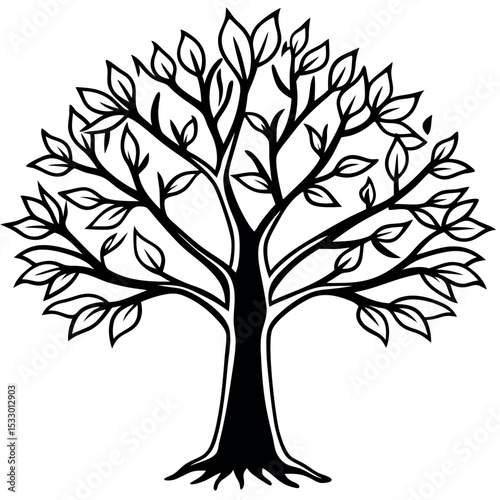 Hand Drawn Black Sycamore Tree Vector Illustration Simple Leaves Branches