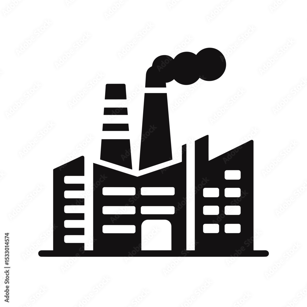 Obraz premium Industrial factory silhouette with smokestacks and tall buildings 