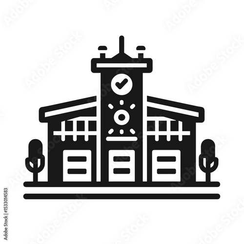 Concept of Buildings and structures in minimalist design with clock tower  