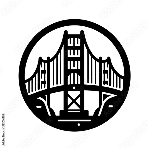 Iconic bridge silhouette in circular design representing architecture  