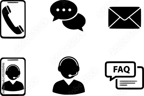 Customer service icon set. Containing call, chat, information, feedback, operator and technical support. Editable stroke. Vector illustration
