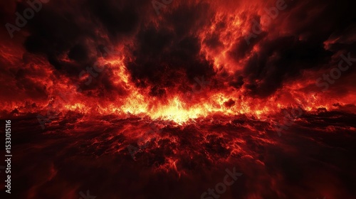Inferno Fire Storm Background with Burning Clouds and Intense Flames