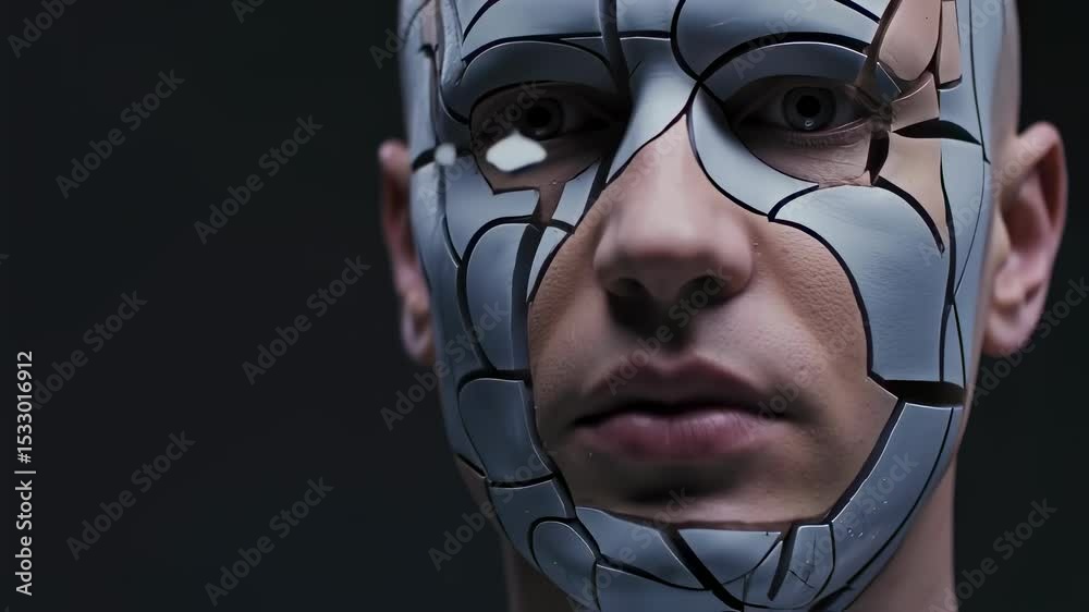 Futuristic face transformation: human to cyborg fusion explored in 4k ...