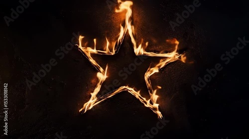Burning Fire Pentagram Symbol in Flat Lay View