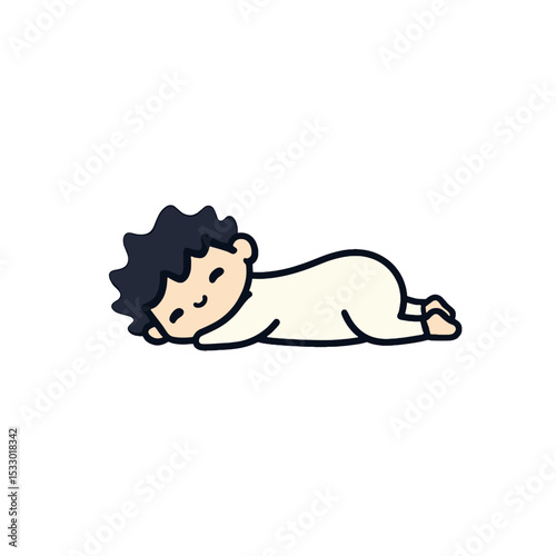 Cute sleeping baby boy in pajamas, peaceful and serene, isolated on white background, copy space