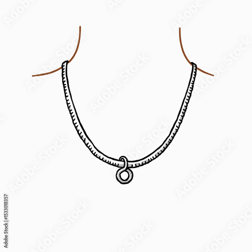 A silver necklace elegantly draped around a woman's neck, simple and stylish, isolated on white background, copy space