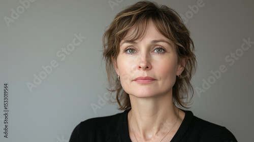 High-resolution portrait of a beautiful woman, isolated on a bright, clean background with ample copy space—ideal for beauty, skincare, or lifestyle branding.