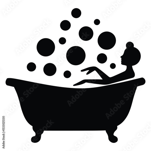 Person taking a bubble bath, Mental Health and Self Care. A silhouette of a woman enjoying a bubble bath.