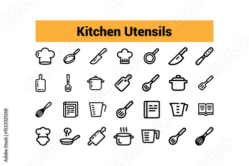vector set of kitchen utensils icon set