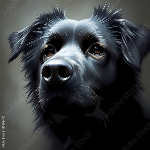 Digital Portrait of a Black Dog with Expressive Eyes