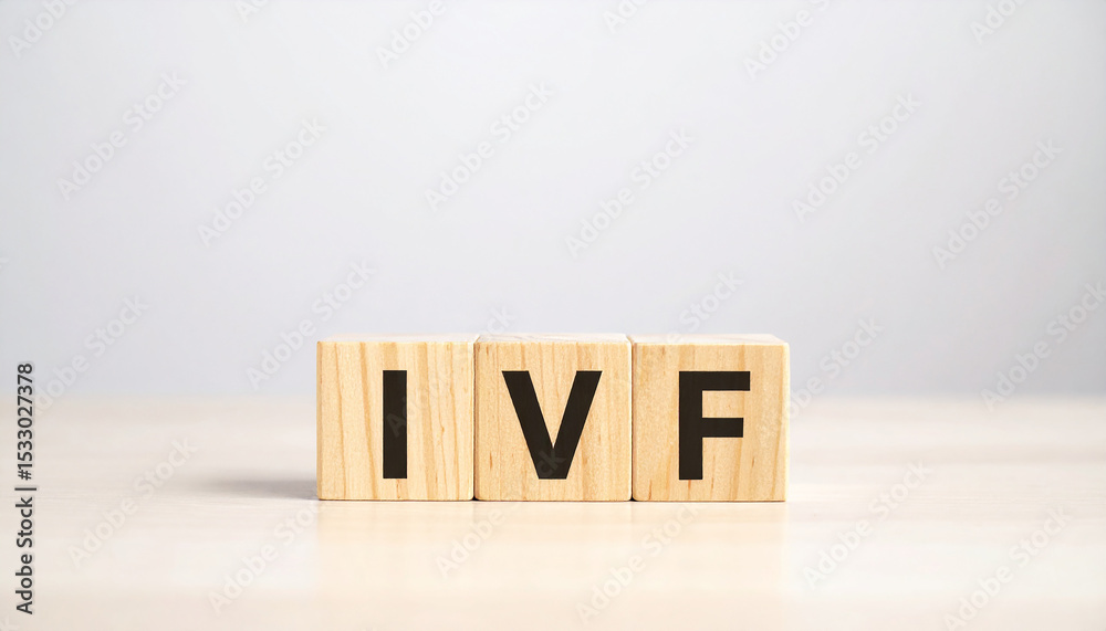 Naklejka premium Wooden cubes with abbreviation IVF. In vitro fertilization. Fertility treatment.