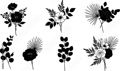 Flowers icon set. Flowers isolated on transparent background. Flowers in modern simple. Cute round flower plant nature collection. Vector illustrator.
