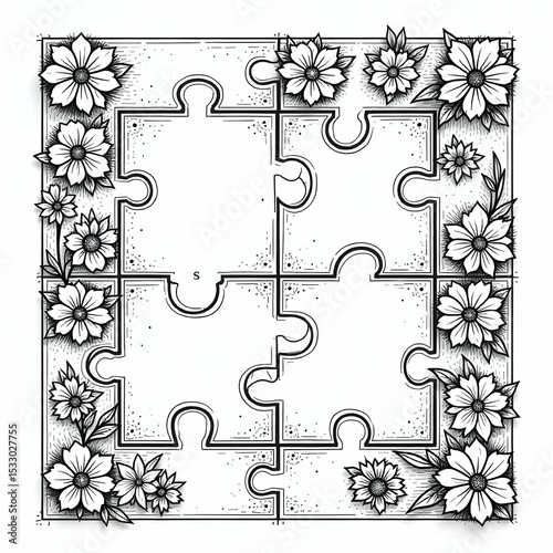Single vector icon in black and white of interconnected puzzle pieces forming a plan layout, clean line art, symbol of strategic planning, no background