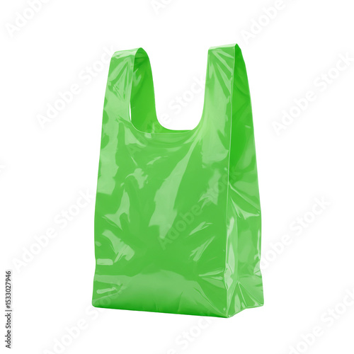Green Plastic Bag isolated on transparent background, Green Shopping Pouch PNG 