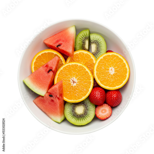 Top View Of Mix Fruits In Bowl isolated on transparent background, PNG 