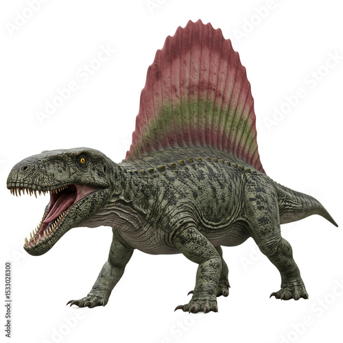 Ancient Sail-Backed Dimetrodon Roaring Isolated on Transparent Background


