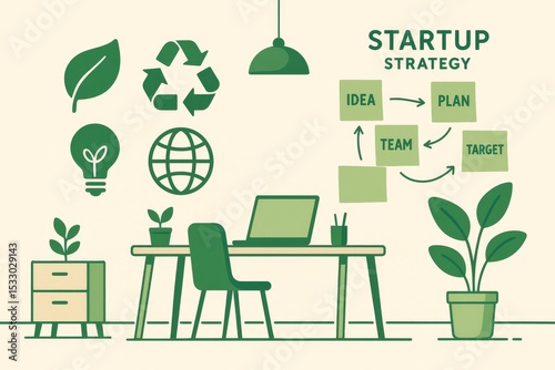 Startup strategy development creative workspace graphic design modern office aerial view innovative concepts