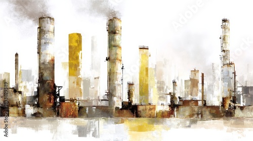 Industrial landscape depiction urban environment abstract art pollution representation conceptual view modern interpretation