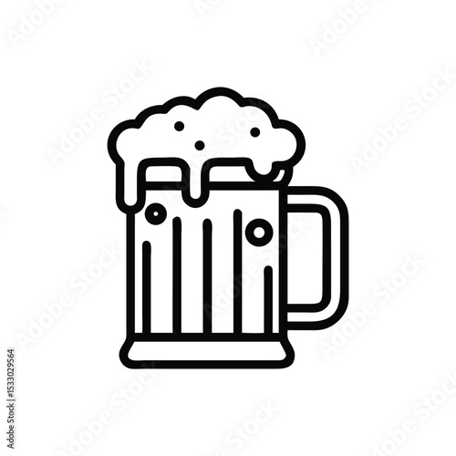 Frothy beer mug icon line art graphic design element