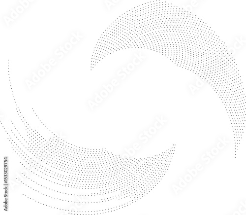 Circular shape with two long dotted beams forming a vortex and radiating outwards from the center.