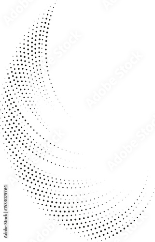 Circular shape with dotted rays forming a vortex with a quarter of the radius irregularly shaped.