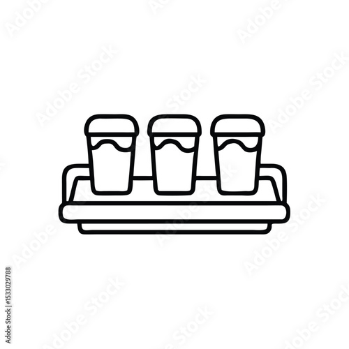 Three cups on a tray simple line art illustration