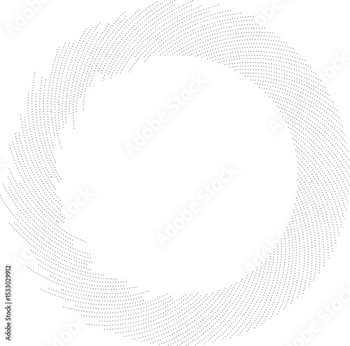 Circular shape with medium-length dotted rays forming a vortex, covering half the circle with irregular rays.