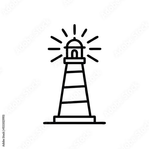 Simple line art lighthouse beacon shining brightly