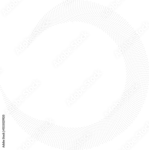 Circular shape with dotted rays forming a vortex, missing a quarter of the rays and leaving an empty space at the center.