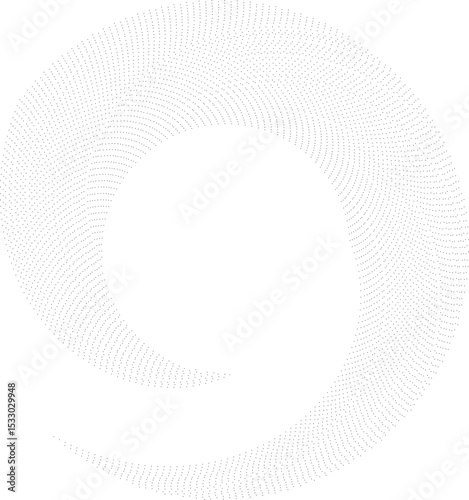 Circular shape with medium-length dotted rays forming a vortex, missing one quarter of the rays and leaving space at the center.