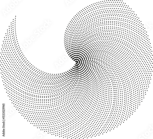 Circular shape with dotted rays forming a vortex, missing one quarter of the rays.