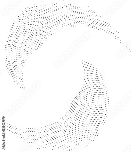 Circular shape with irregular long dotted rays forming a vortex, radiating from the center.