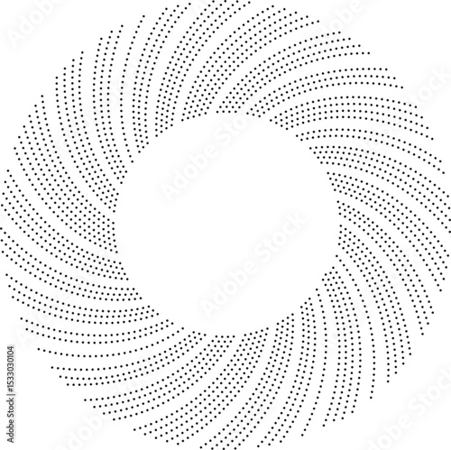 Circular shape with long dotted rays forming a vortex, radiating from an empty center space.