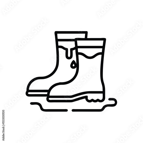Muddy boots line art icon rainy day footwear