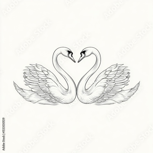 Two elegant swans gracefully arching their necks towards each other in a harmonious display of love and connection