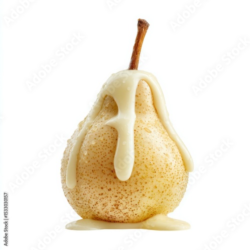 Fresh pear topped with creamy sauce, showcasing a unique and mouth-watering dessert presentation