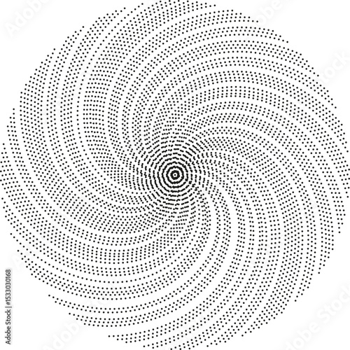 Circular shape with dotted rays forming a vortex, radiating from the center.