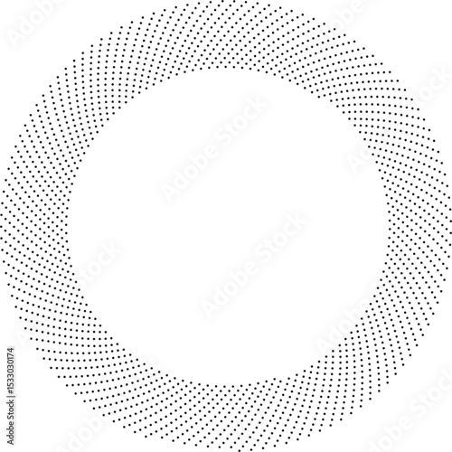 Circular shape with dotted rays forming a vortex, leaving a circular empty space at the center.