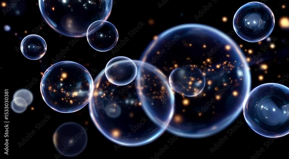 Spheres of light merging and dividing in continuous motion, forming new abstract shapes with each transition