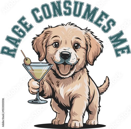 Golden Retriever Puppy Holding Martini Olive Rage Consumes Me