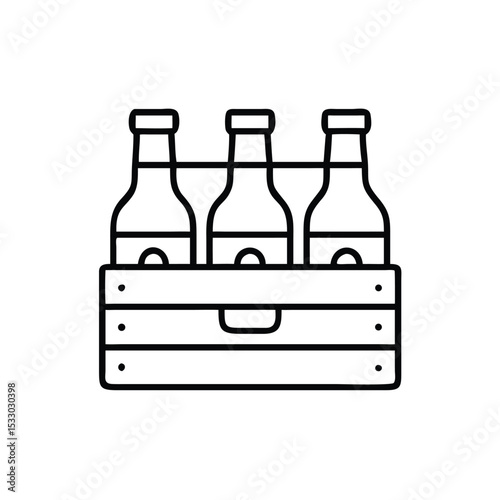 Three bottles of beer in wooden crate beverage carrier
