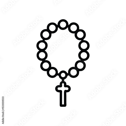 Simple line art rosary beads with cross religious icon