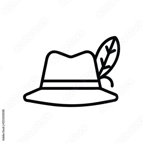 Traditional bavarian hat with feather icon line art